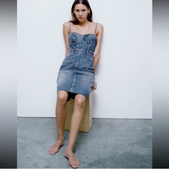 Zara denim bodice studded midi dress USA small - Picture 5 of 12